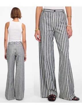 Madewell Black & White Vertical Stripe Wide-Leg Pants